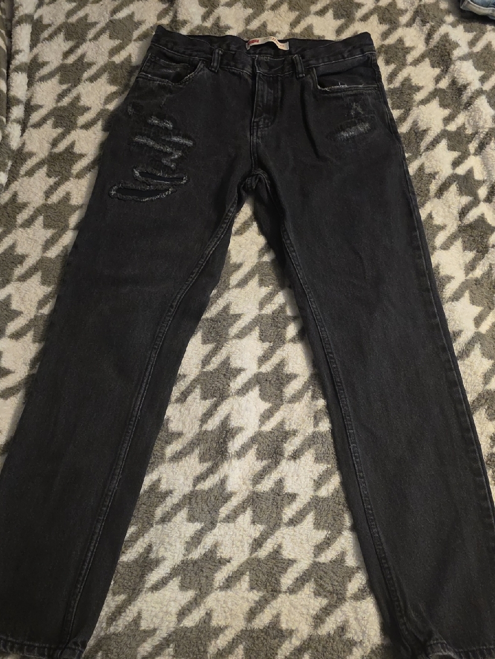 Levi's 502 Reg TAPER Distressed Black Boy's Jeans